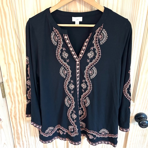 J. Jill Embroidered Bell Sleeve Top. Size Medium. - Picture 3 of 13